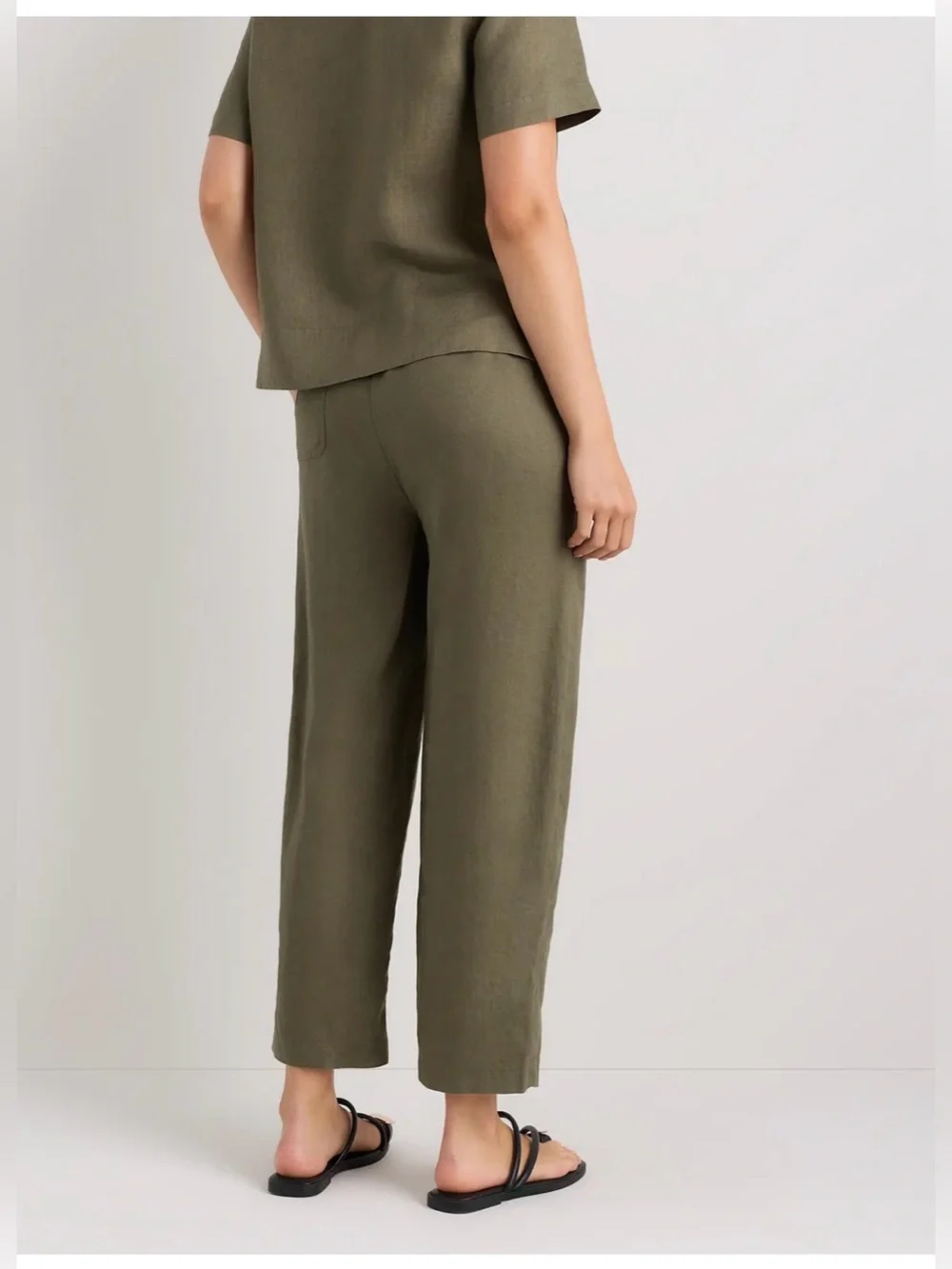 Quince 100% Linen Pants Pull On Tapered Olive Green , Large
